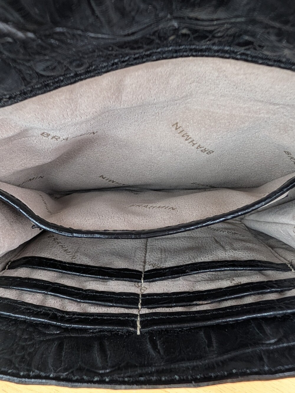 Brahmin Mimosa Manhattan Black Croc-Embossed Leather Crossbody Bag Tassel Detail - Picture 14 of 16
